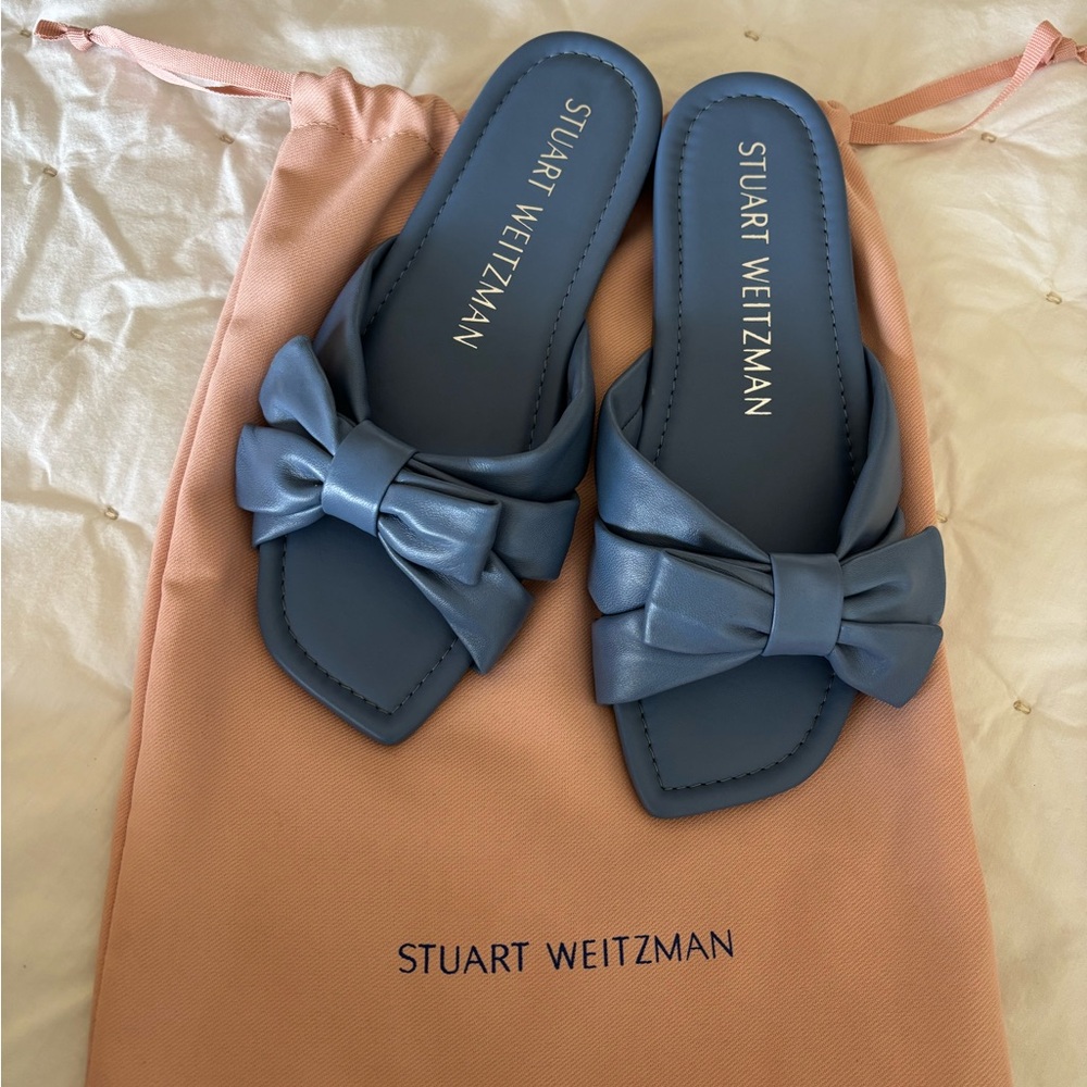 New! Stuart Weitzman Sofia Blue Bow Sandals